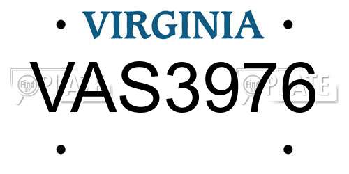 VAS3976 Virginia License Plate