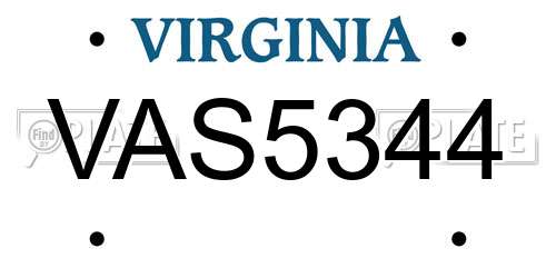 VAS5344 Virginia License Plate