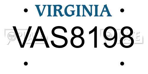 VAS8198 Virginia License Plate