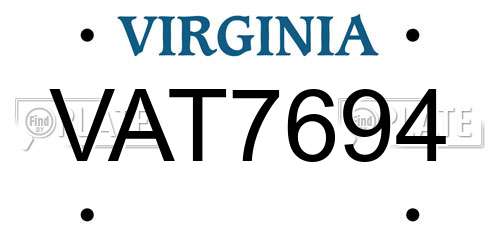 VAT7694 Virginia License Plate