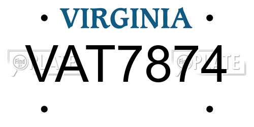 VAT7874 Virginia License Plate