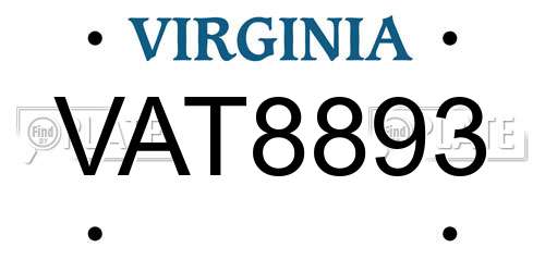 VAT8893 Virginia License Plate