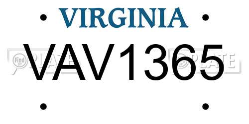 VAV1365 Virginia License Plate