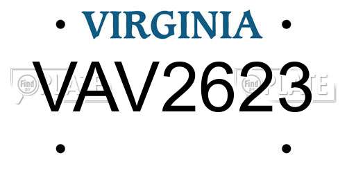 VAV2623 Virginia License Plate