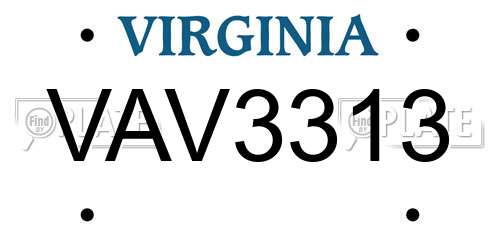 VAV3313 Virginia License Plate