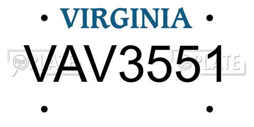 VAV3551 Virginia License Plate