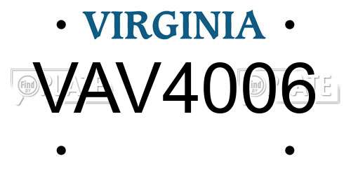 VAV4006 Virginia License Plate