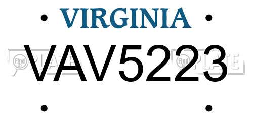 VAV5223 Virginia License Plate
