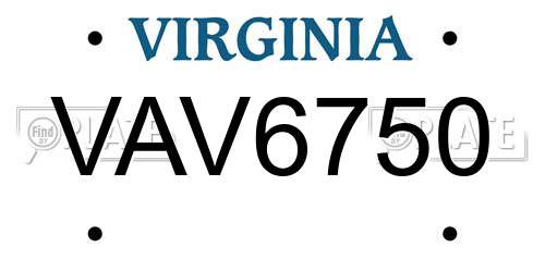 VAV6750 Virginia License Plate
