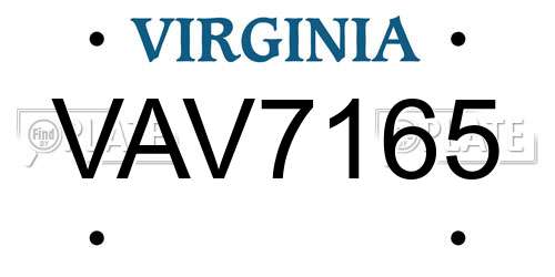 VAV7165 Virginia License Plate