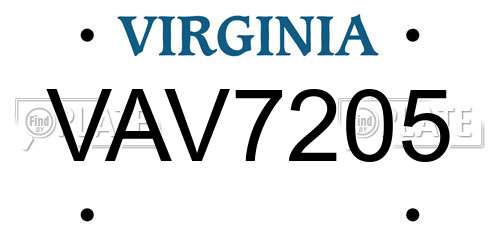VAV7205 Virginia License Plate