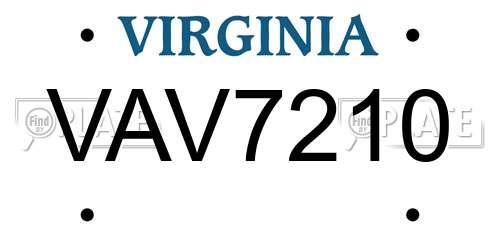 VAV7210 Virginia License Plate