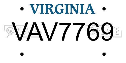 VAV7769 Virginia License Plate