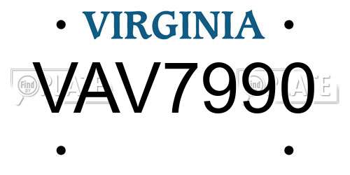 VAV7990 Virginia License Plate