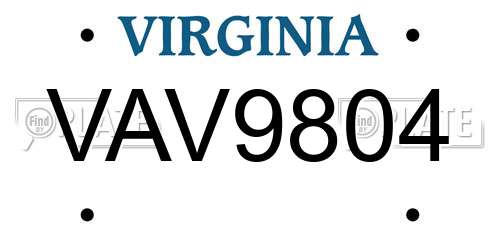 VAV9804 Virginia License Plate