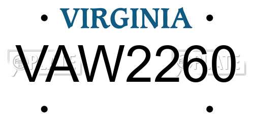 VAW2260 Virginia License Plate