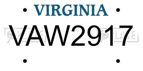 VAW2917 Virginia License Plate