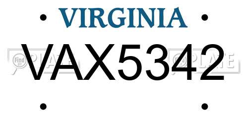 VAX5342 Virginia License Plate