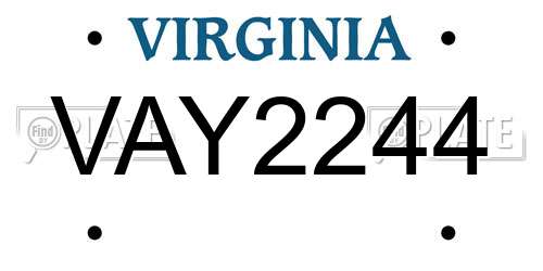 VAY2244 Virginia License Plate