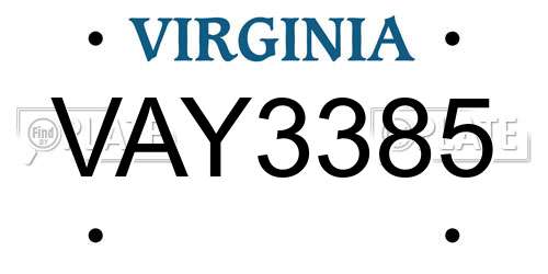 VAY3385 Virginia License Plate