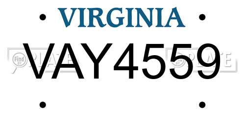 VAY4559 Virginia License Plate