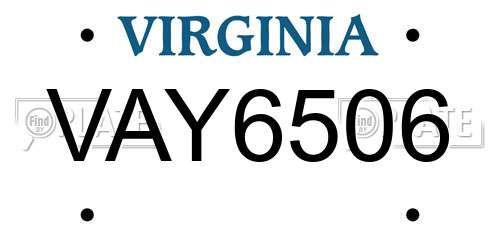 VAY6506 Virginia License Plate