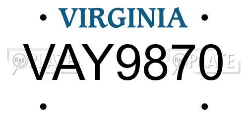 VAY9870 Virginia License Plate