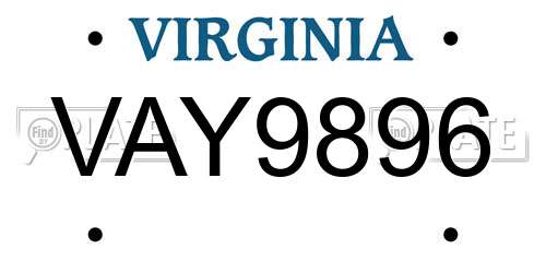 VAY9896 Virginia License Plate