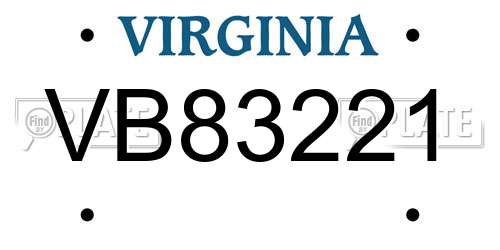 VB83221 Virginia License Plate