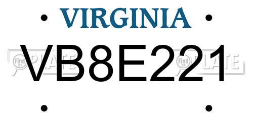 VB8E221 Virginia License Plate