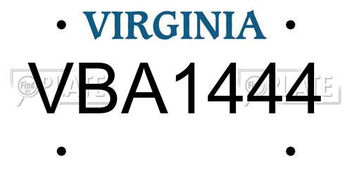 VBA1444 Virginia License Plate