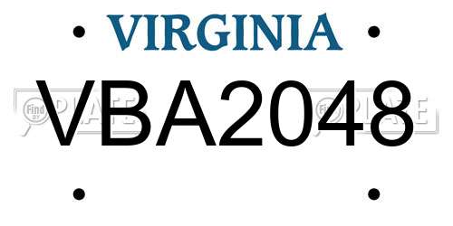 VBA2048 Virginia License Plate