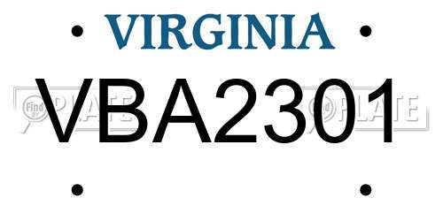 VBA2301 Virginia License Plate