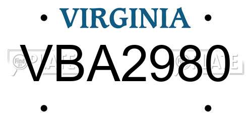 VBA2980 Virginia License Plate