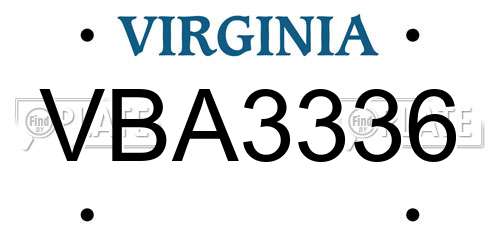 VBA3336 Virginia License Plate