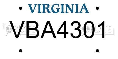 VBA4301 Virginia License Plate
