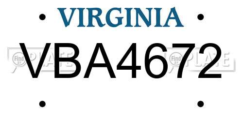 VBA4672 Virginia License Plate