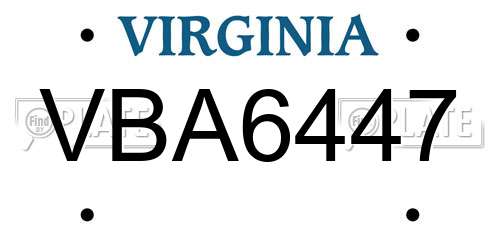 VBA6447 Virginia License Plate