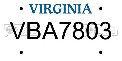 VBA7803 Virginia License Plate