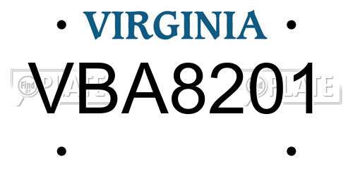 VBA8201 Virginia License Plate