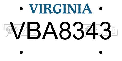VBA8343 Virginia License Plate