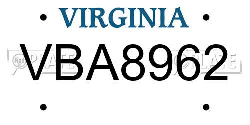 VBA8962 Virginia License Plate