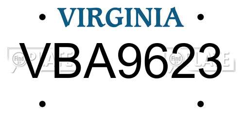 VBA9623 Virginia License Plate