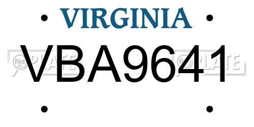 VBA9641 Virginia License Plate