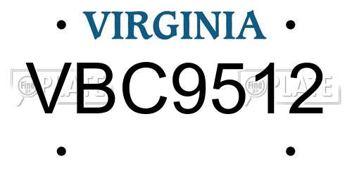 VBC9512 Virginia License Plate