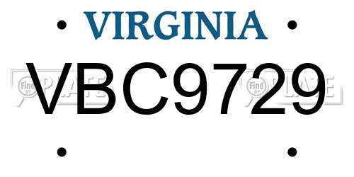 VBC9729 Virginia License Plate