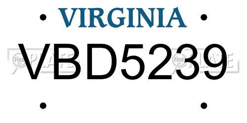VBD5239 Virginia License Plate
