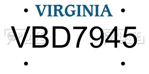 VBD7945 Virginia License Plate