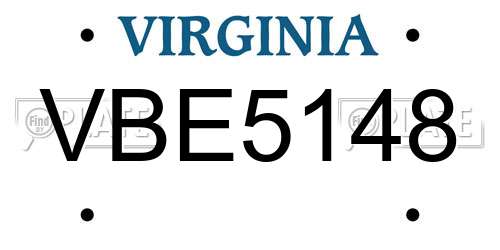 VBE5148 Virginia License Plate