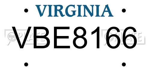 VBE8166 Virginia License Plate